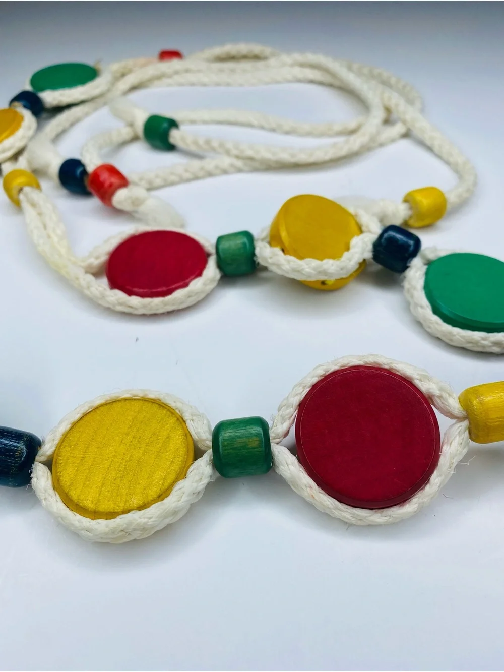 Vintage Statement Piece Colorful Wood with Rope Rope Sz Lg